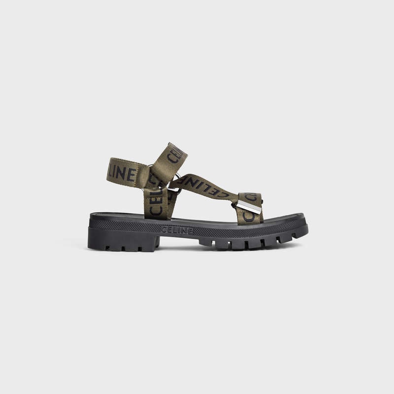 Celine LEO STRAPPY in WITH JACQUARD Sandals Khaki / Black | CL-591892