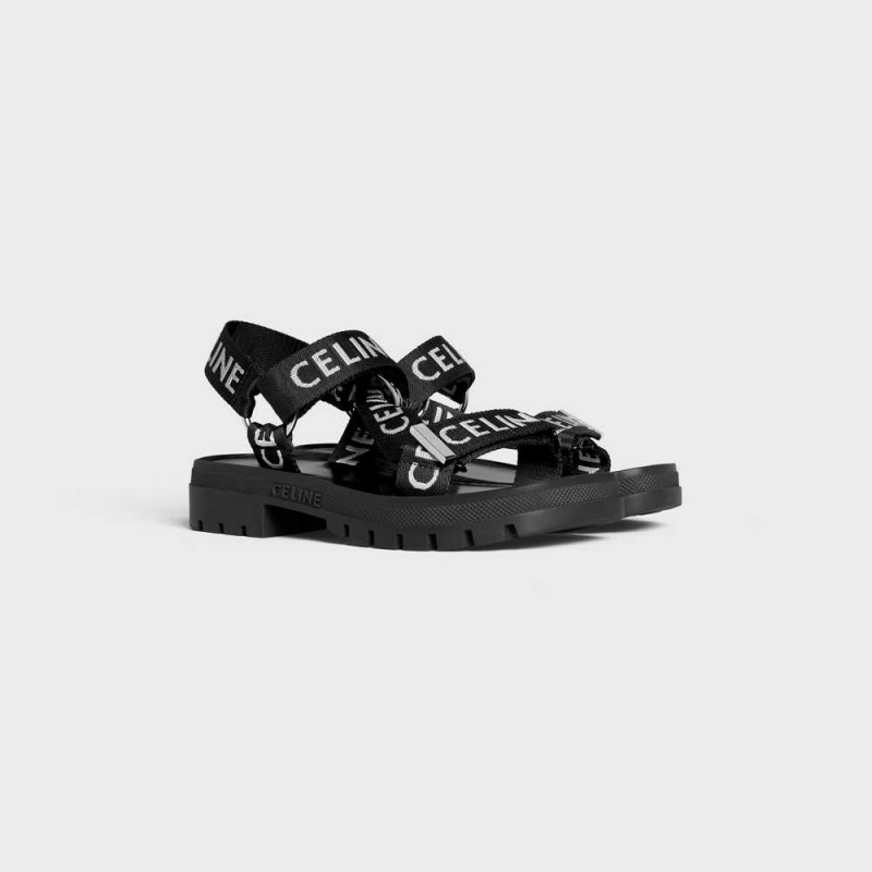 Celine LEO STRAPPY in WITH JACQUARD Sandals Black / white | CL-592591