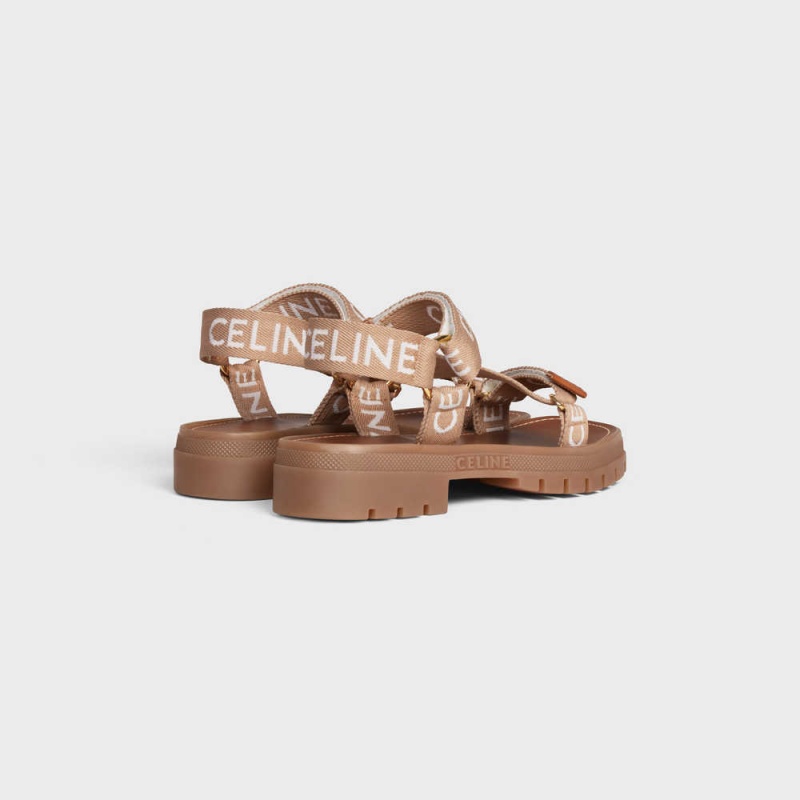 Celine LEO STRAPPY in WOOL WITH JACQUARD Sandals Light Beige/White | CL-592592