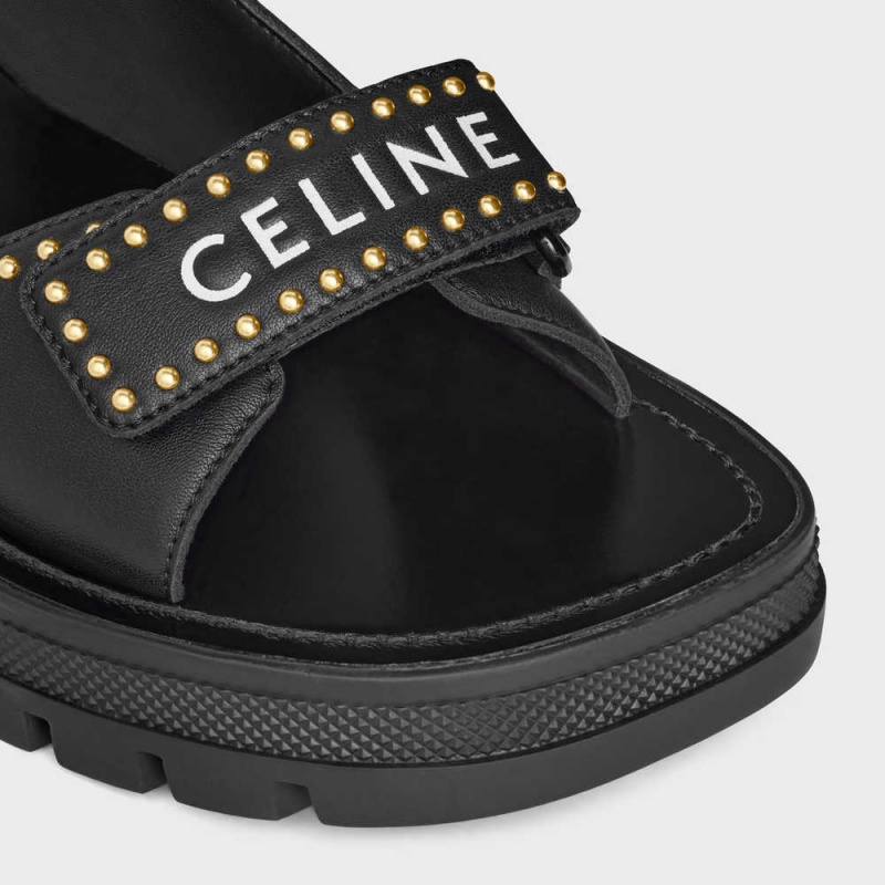 Celine LEO STUDDED CHUNKY in CALFSKIN Sandals Black | CL-592593