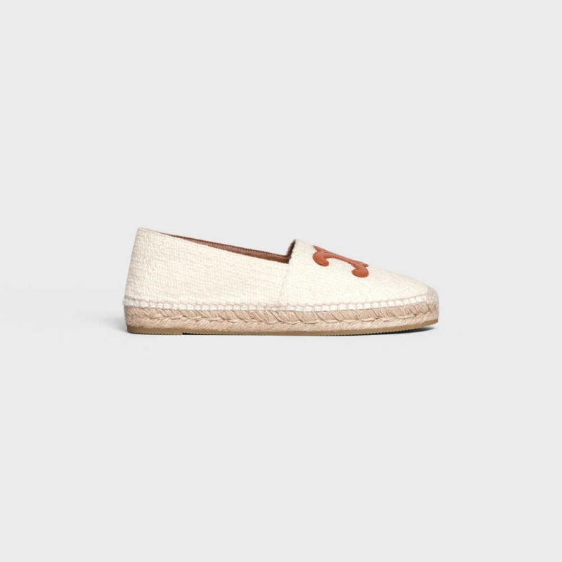 Celine LES ESPADRILLES WITH TRIOMPHE SIGNATURE in TWEED & CALFSKIN Loafers Cream | CL-592540