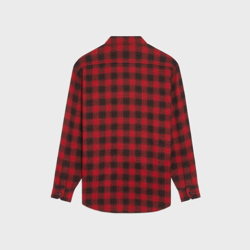 Celine LOOSE IN CHECKED WOOL Shirts Red/ Black | CL-592158