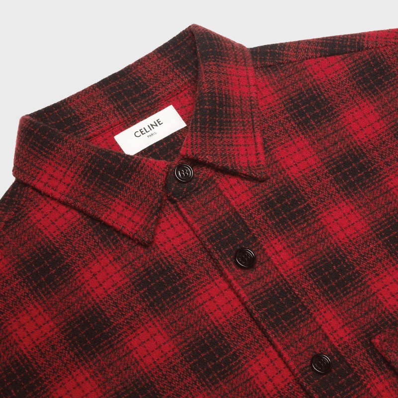 Celine LOOSE IN CHECKED WOOL Shirts Red/ Black | CL-592158