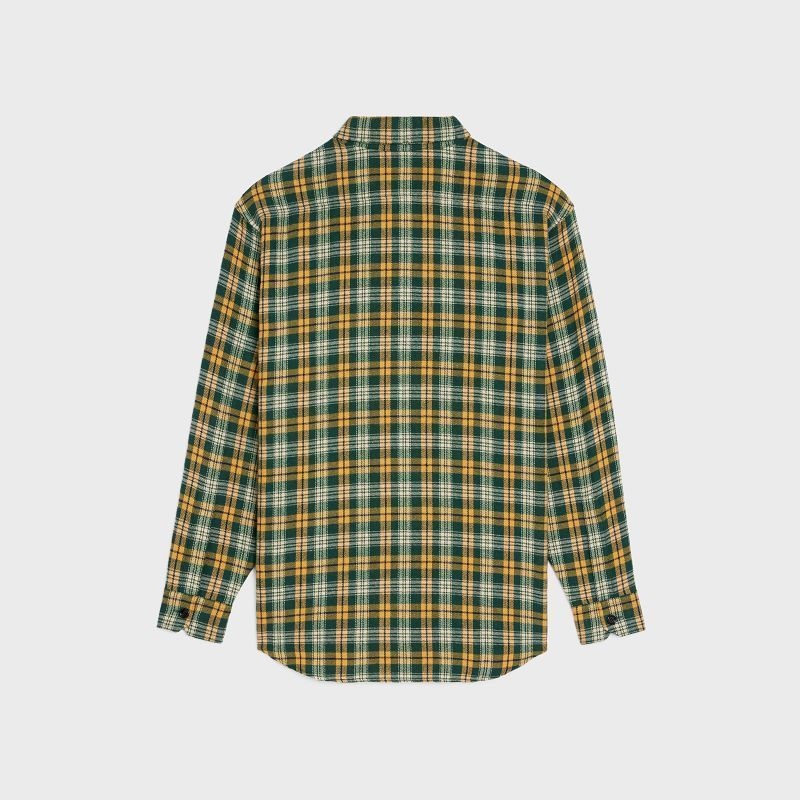 Celine LOOSE IN CHECKED WOOL Shirts Vert/Creme/Jaune | CL-592160