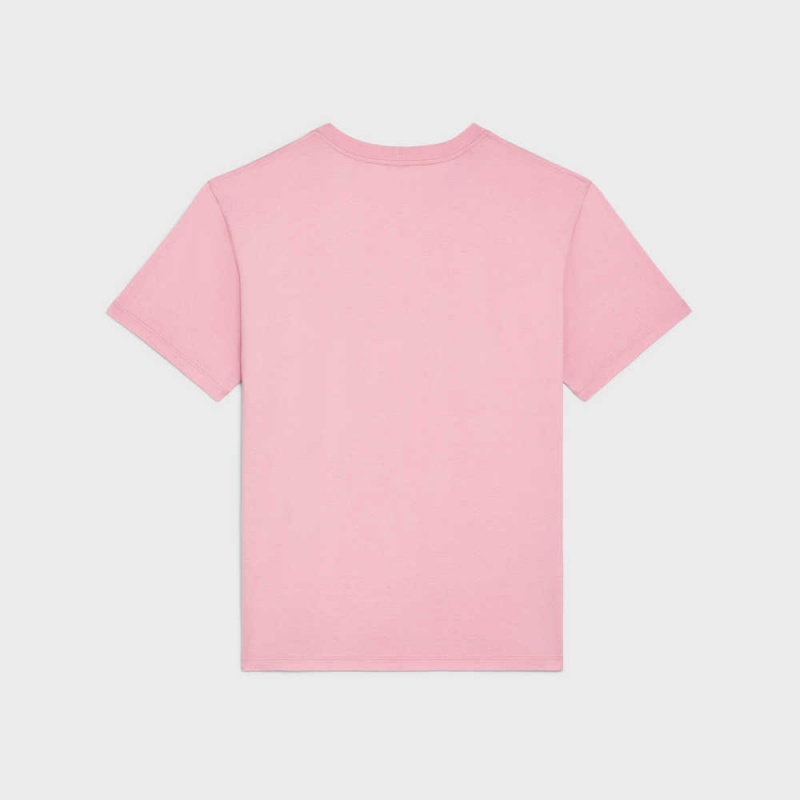 Celine LOOSE IN COTTON JERSEY T-shirts Blossom pink/ off white | CL-592794