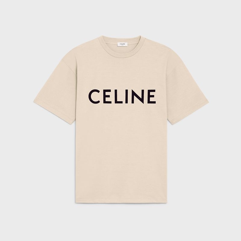 Celine LOOSE IN COTTON JERSEY T-shirts STONE BEIGE / BLACK | CL-592138