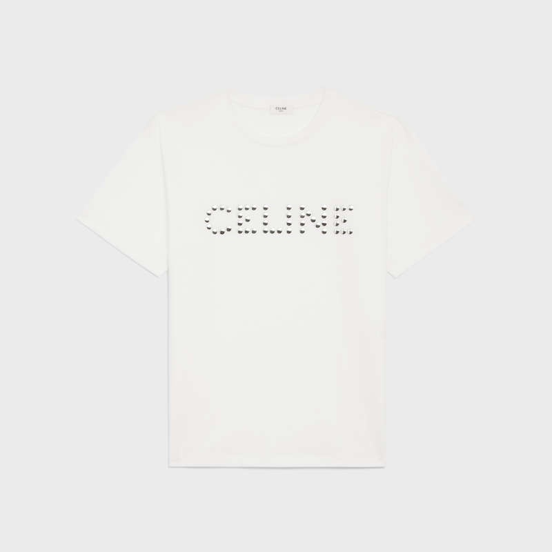 Celine LOOSE IN COTTON JERSEY WITH STUDS T-shirts White/ Silver | CL-592140