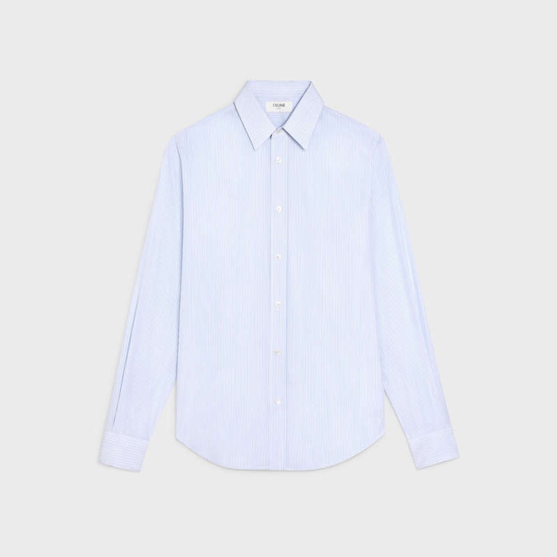 Celine LOOSE IN COTTON POPLIN Shirts BLANC/BLEU CIEL | CL-592176