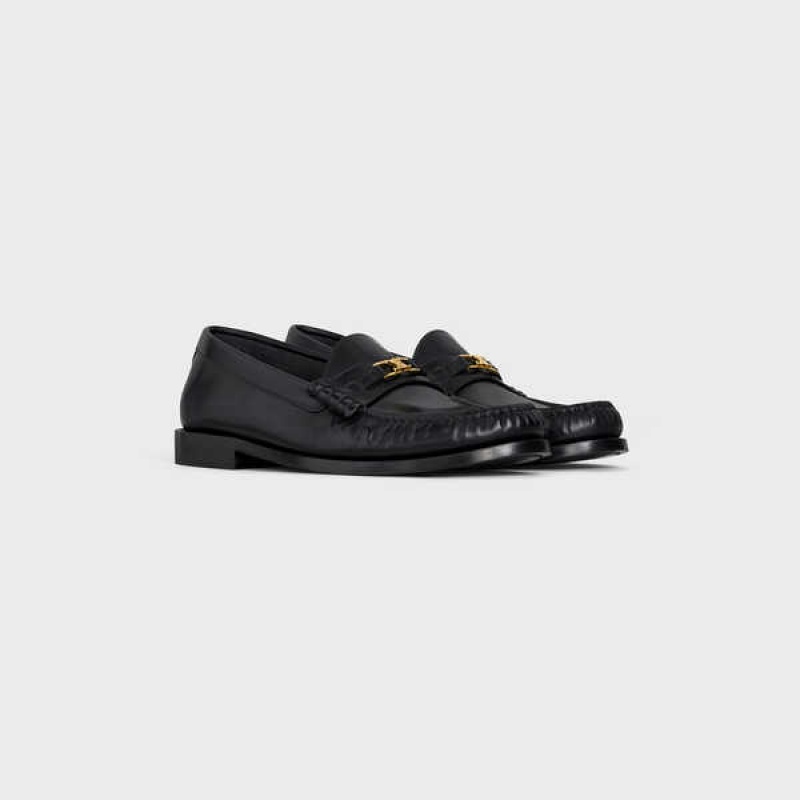 Celine LUCO TRIOMPHE in Polished Calfskin Loafers Black | CL-592526