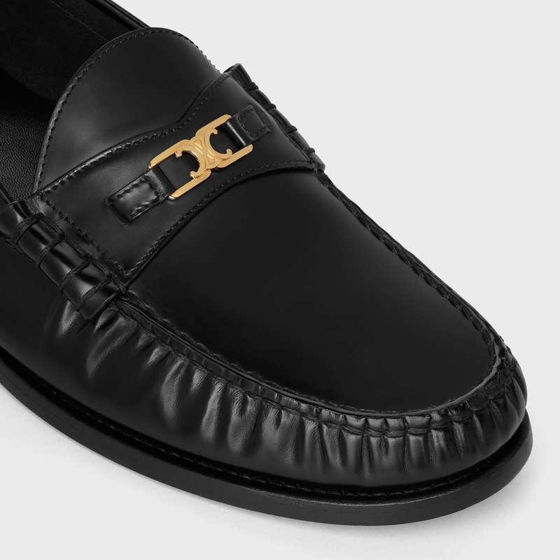 Celine LUCO Triomphe in POLISHED BULLSKIN Loafers Black | CL-591884