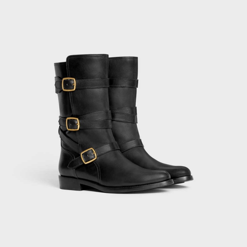 Celine LYRA TRIPLE BUCKLES in Calfskin Boots Black | CL-592500