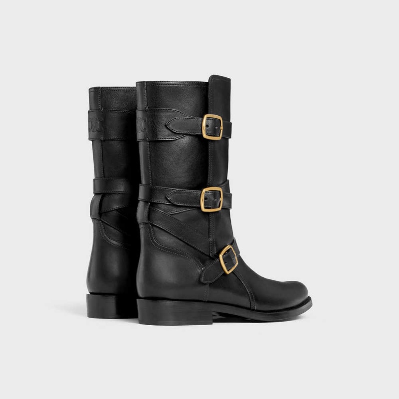 Celine LYRA TRIPLE BUCKLES in Calfskin Boots Black | CL-592500