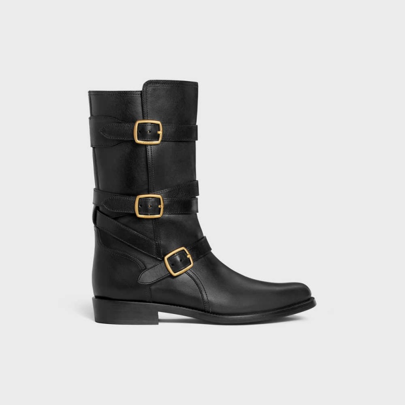 Celine LYRA TRIPLE BUCKLES in Calfskin Boots Black | CL-592500