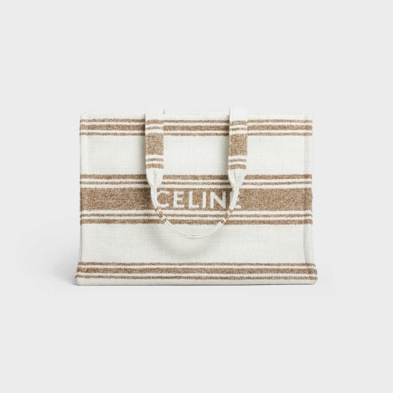 Celine Large Thais in STRIPED TEXTILE WITH JACQUARD Cabas Tobacco / Tan | CL-593074