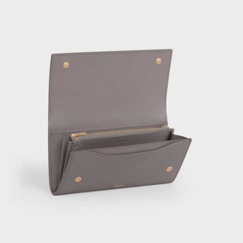 Celine Large flap in Grained calfskin Wallets Pebble | CL-592995