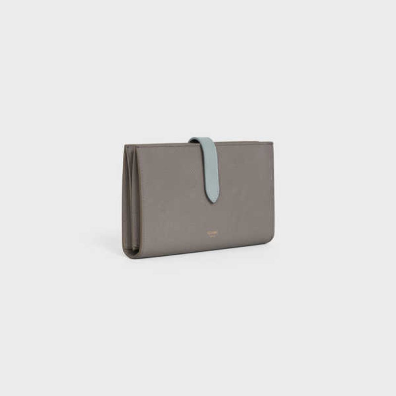 Celine Large strap in Bicolour Grained Calfskin Wallets Pebble/ Mineral | CL-592994