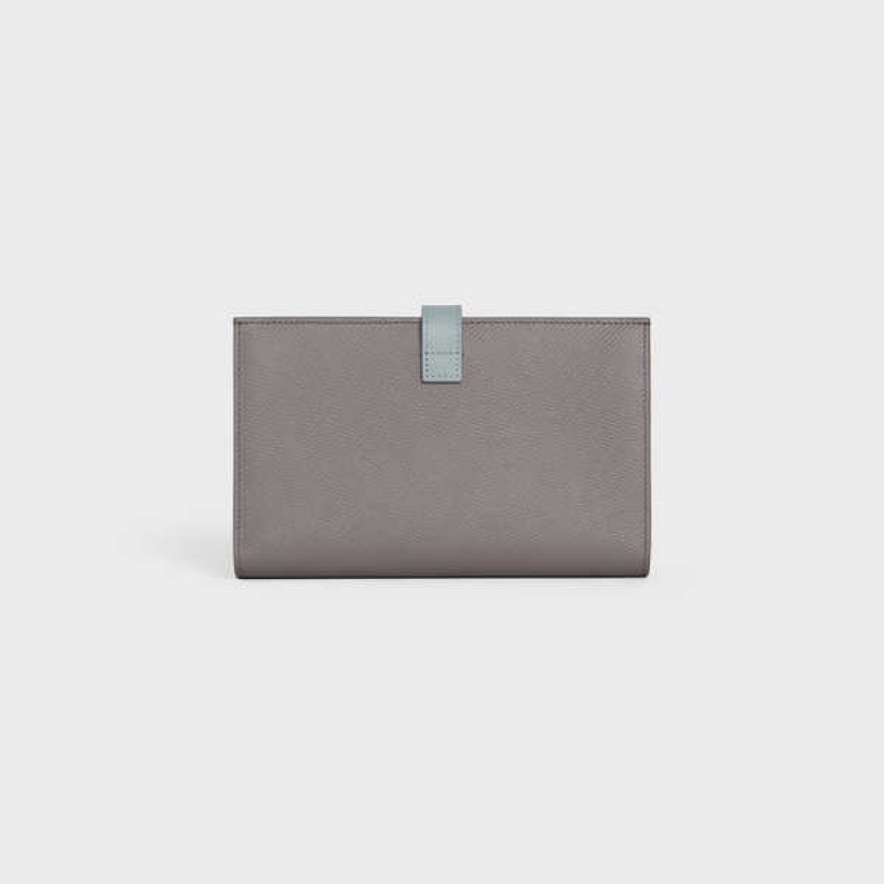 Celine Large strap in Bicolour Grained Calfskin Wallets Pebble/ Mineral | CL-592994