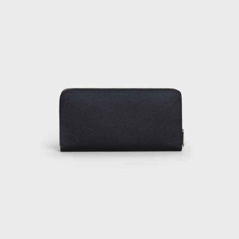 Celine Large zipped in Grained calfskin Wallets Black | CL-591798