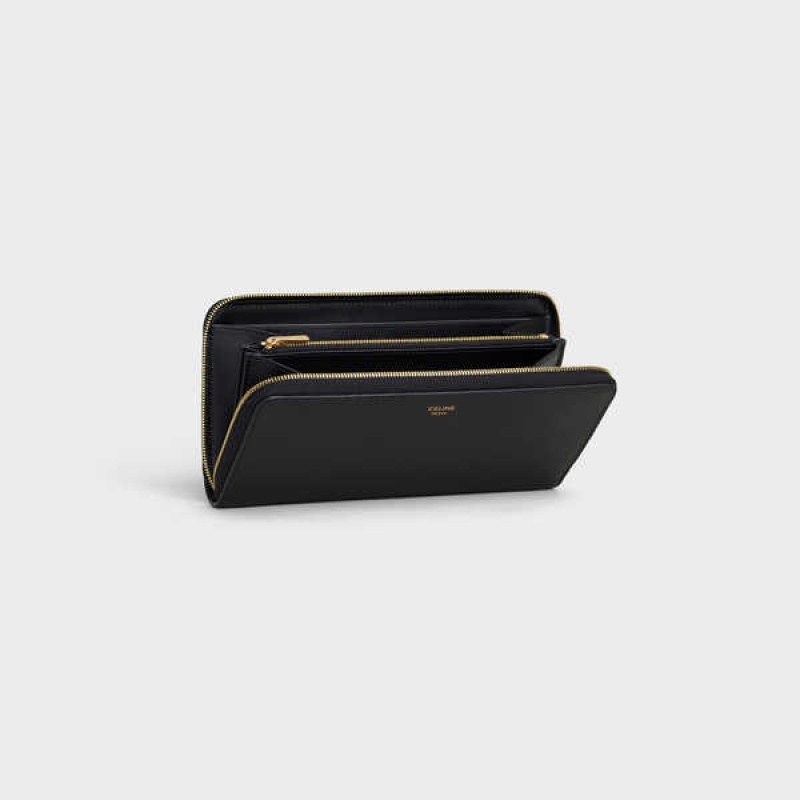 Celine Large zipped in Grained calfskin Wallets Black | CL-593000