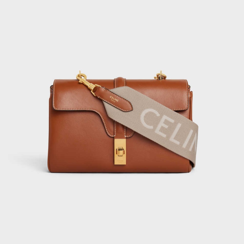 Celine Long Strap in Wool with jacquard Leather Goods Accessories Beige/White | CL-592910