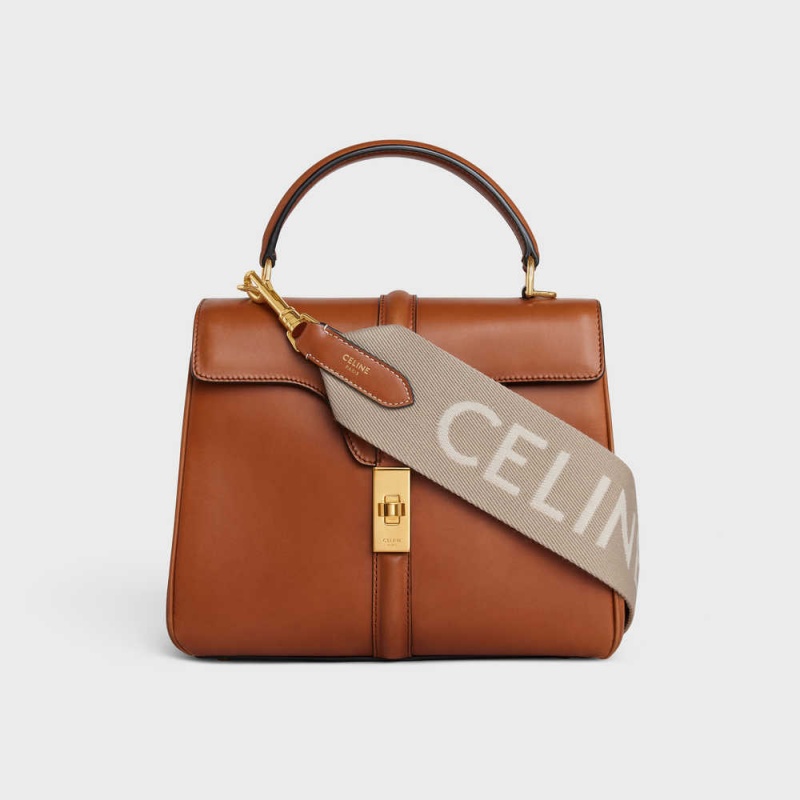 Celine Long Strap in Wool with jacquard Leather Goods Accessories Beige/White | CL-592910