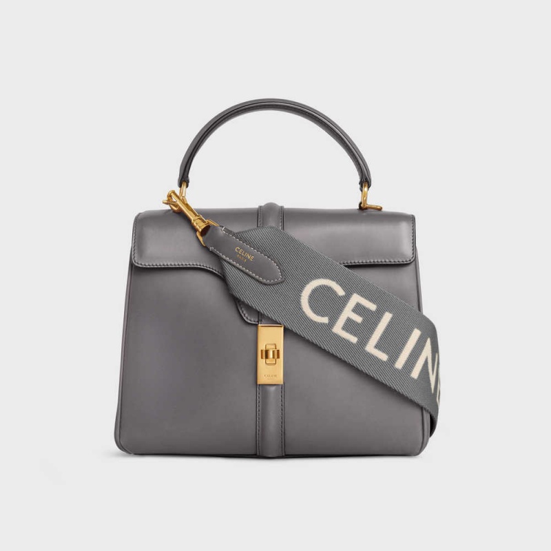 Celine Long Strap in Wool with jacquard Leather Goods Accessories Grey / White | CL-592908