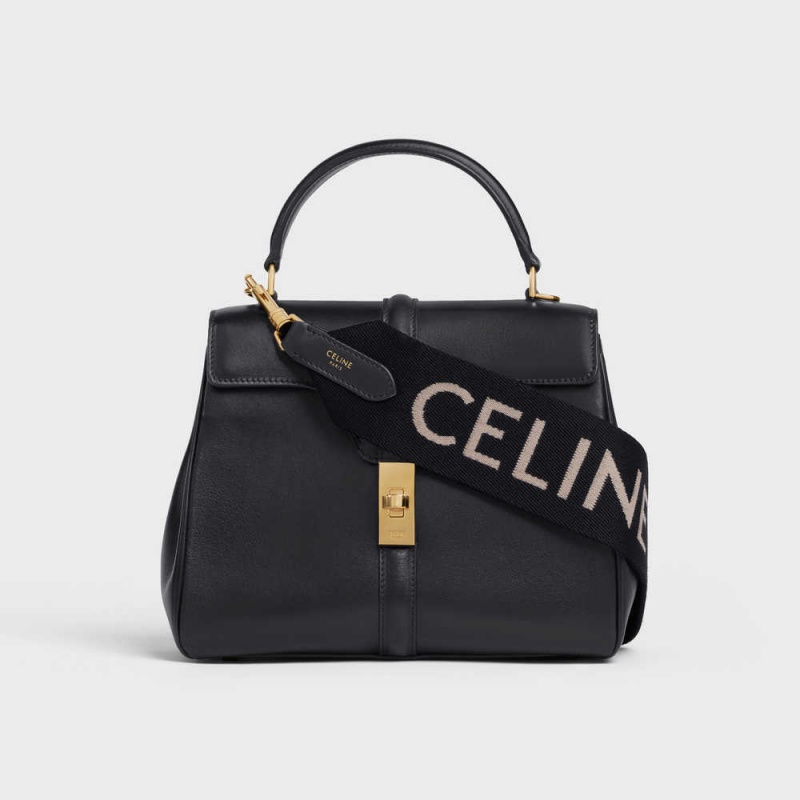 Celine Long Strap in Wool with jacquard Leather Goods Accessories Black / white | CL-592907