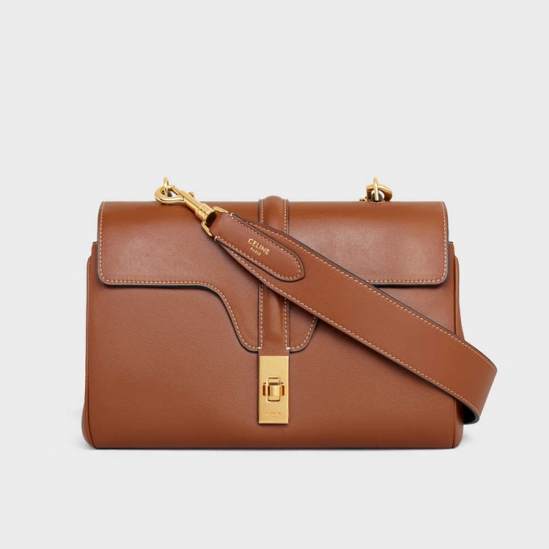 Celine Long Strap in smooth calfskin with GOLD FINISHING Leather Goods Accessories Tan | CL-592902