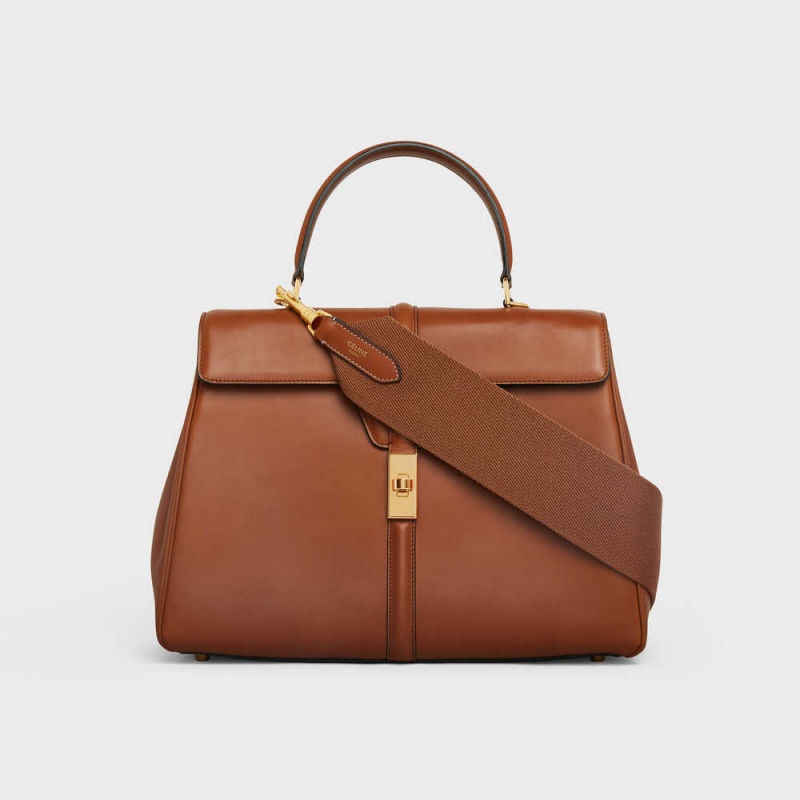 Celine Long Strap in textile and calfskin Leather Goods Accessories Tan | CL-592911