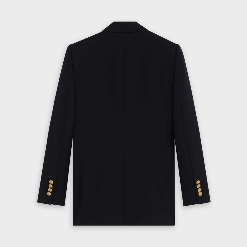 Celine Long in diagonal wool Jackets Navy | CL-592653