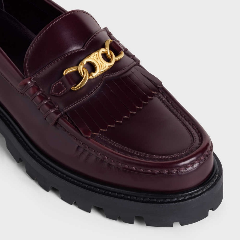 Celine MARGARET WITH TRIOMPHE CHAIN in POLISHED BULL Loafers Burgundy | CL-592522