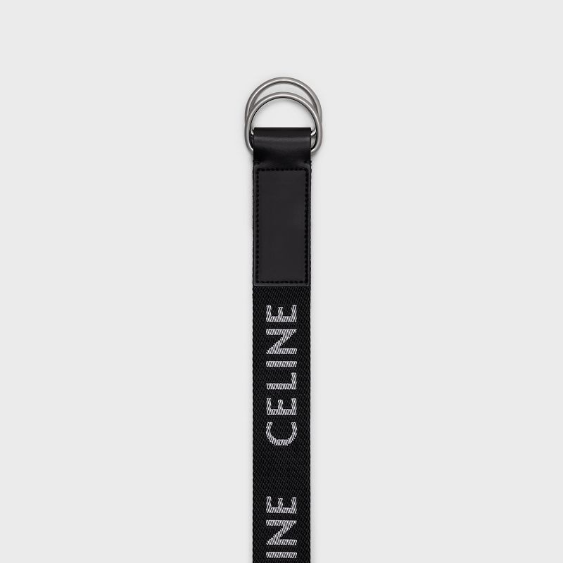 Celine MEDIUM DOUBLE in Jacquard Textile and Calfskin Belts Black | CL-591777