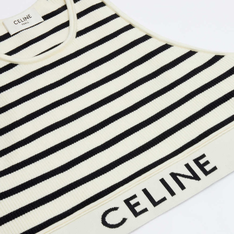 Celine MESH SPORTS BRA Sweatshirts Cream / Navy | CL-592809