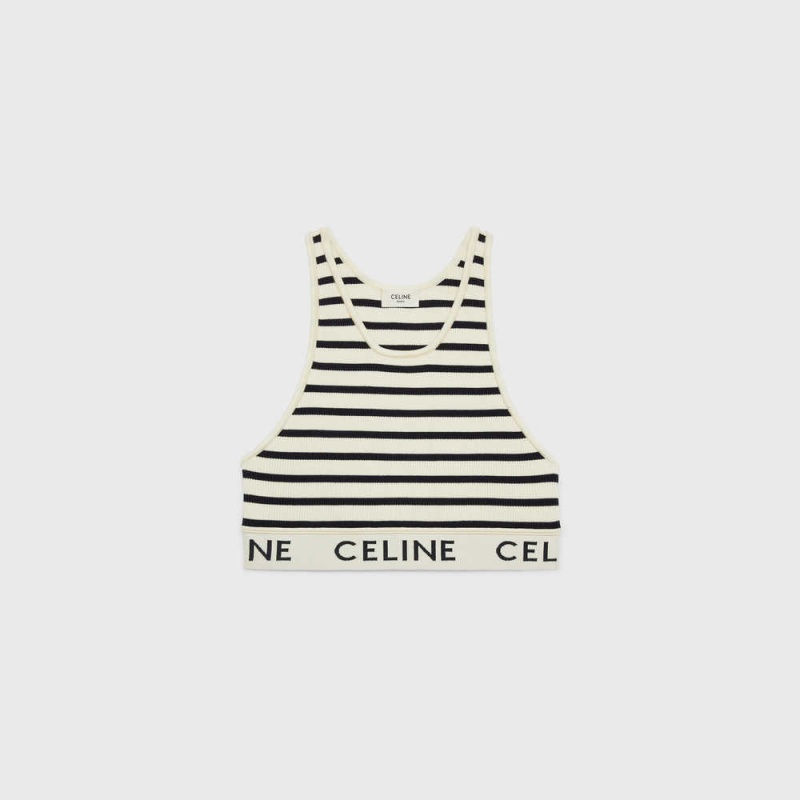 Celine MESH SPORTS BRA Sweatshirts Cream / Navy | CL-592809