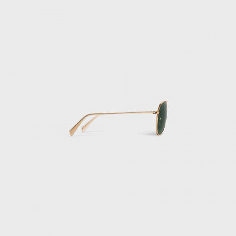 Celine METAL FRAME 01 IN METAL WITH MINERAL GLASS LENSES Sunglasses Gold/Green | CL-591757