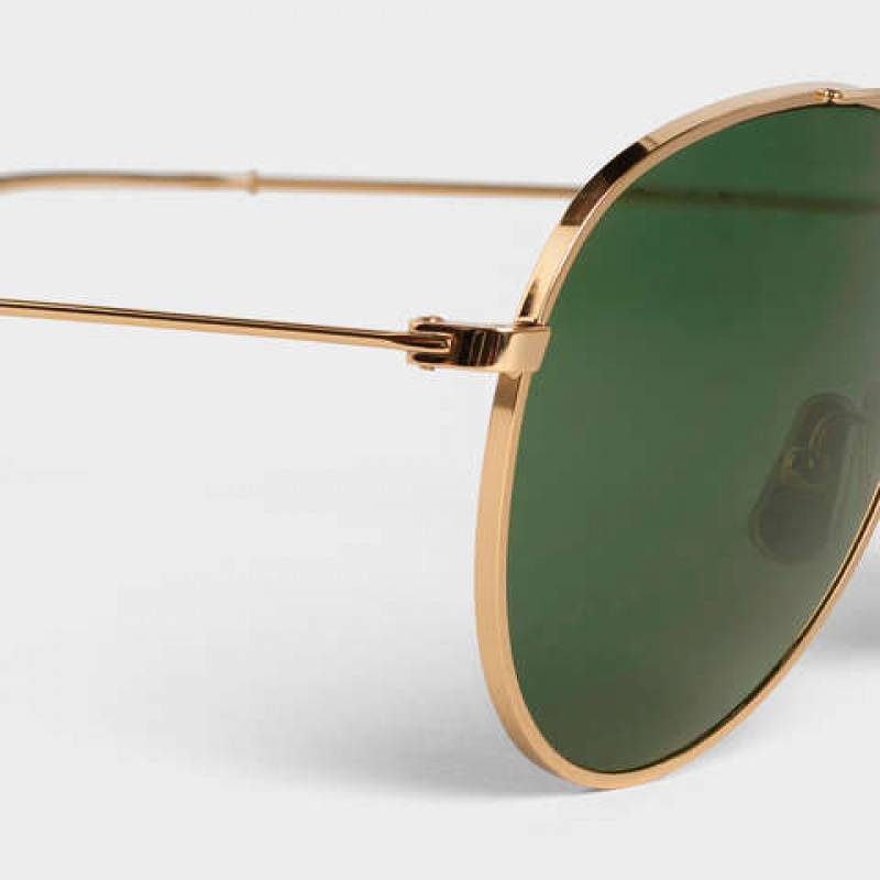 Celine METAL FRAME 01 IN METAL WITH MINERAL GLASS LENSES Sunglasses Gold/Green | CL-591757