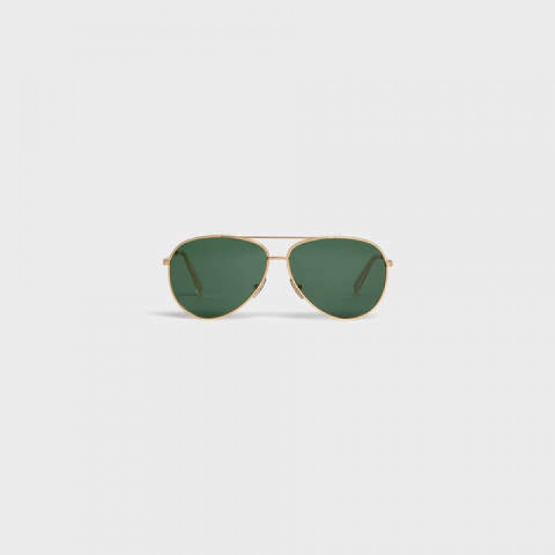 Celine METAL FRAME 01 IN METAL WITH MINERAL GLASS LENSES Sunglasses Gold/Green | CL-591757