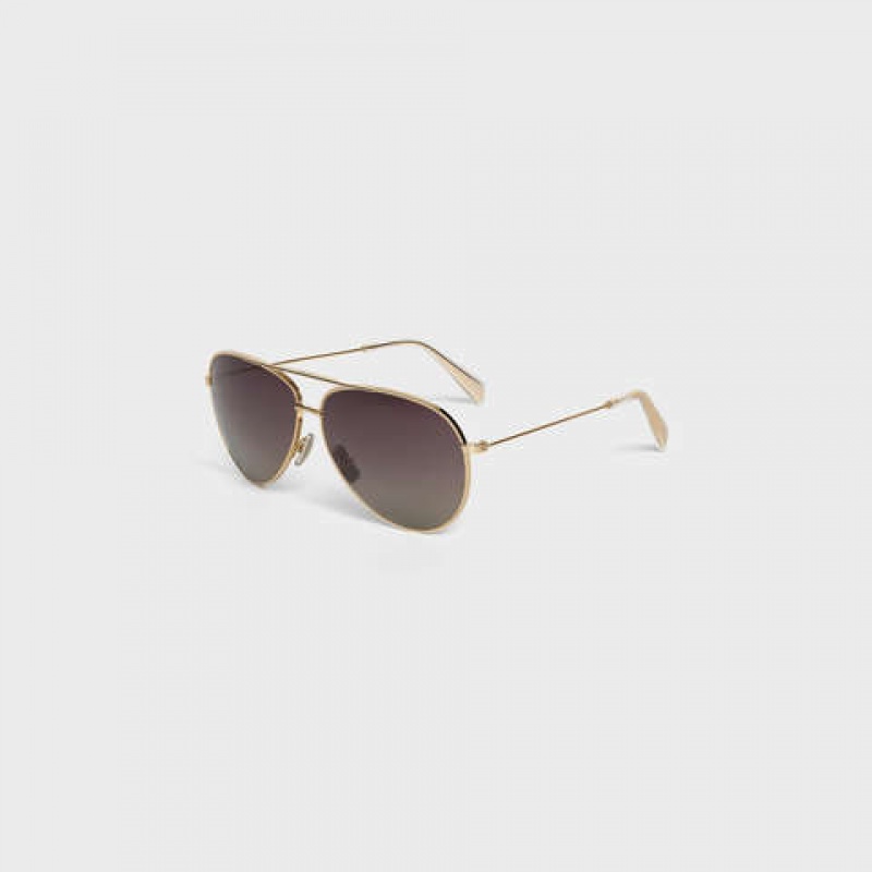 Celine METAL FRAME 01 IN METAL WITH POLARIZED LENSES Sunglasses Gold/Gradient Grey | CL-591758