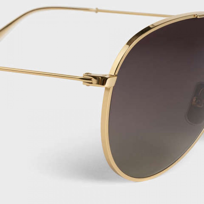 Celine METAL FRAME 01 IN METAL WITH POLARIZED LENSES Sunglasses Gold/Gradient Grey | CL-591758