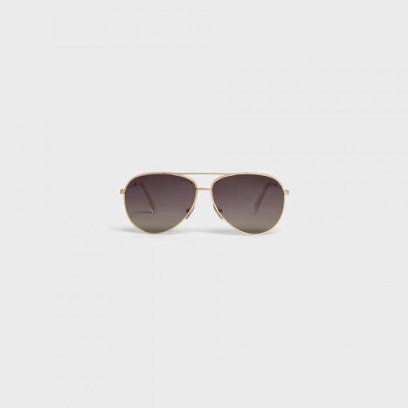 Celine METAL FRAME 01 IN METAL WITH POLARIZED LENSES Sunglasses Gold/Gradient Grey | CL-591758