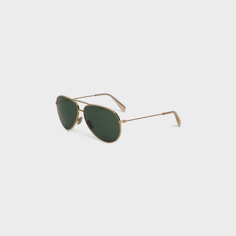 Celine METAL FRAME 02 IN METAL WITH MINERAL GLASS LENSES Sunglasses Gold/Green | CL-592410