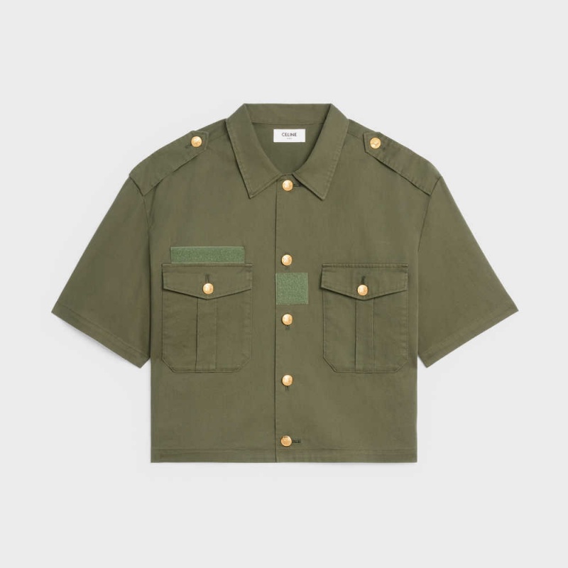 Celine MILITARY IN LIGHTWEIGHT TWILL Shirts Kaki | CL-592821