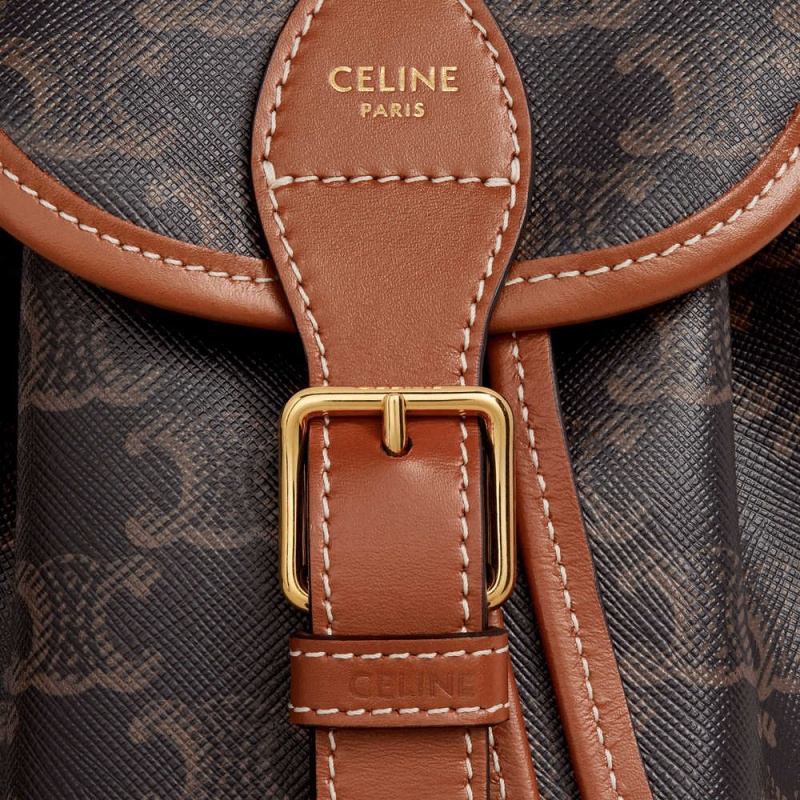 Celine MINI BACKPACK FOLCO in and calfskin Triomphe Canvas Tan | CL-593141