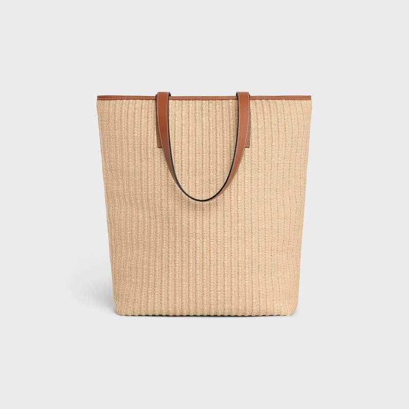 Celine MUSEUM BAG in RAFFIA EFFECT TEXTILE with celine EMBROIDERY Cabas Natural / Tan | CL-591835