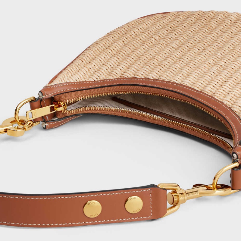 Celine MediumStrap Bag in RAFFIA EFFECT TEXTILE AND CALFSKIN Ava Natural / Tan | CL-593100