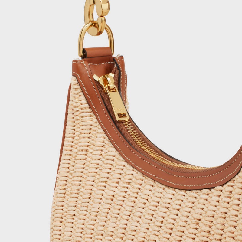 Celine MediumStrap Bag in RAFFIA EFFECT TEXTILE AND CALFSKIN Ava Natural / Tan | CL-593100