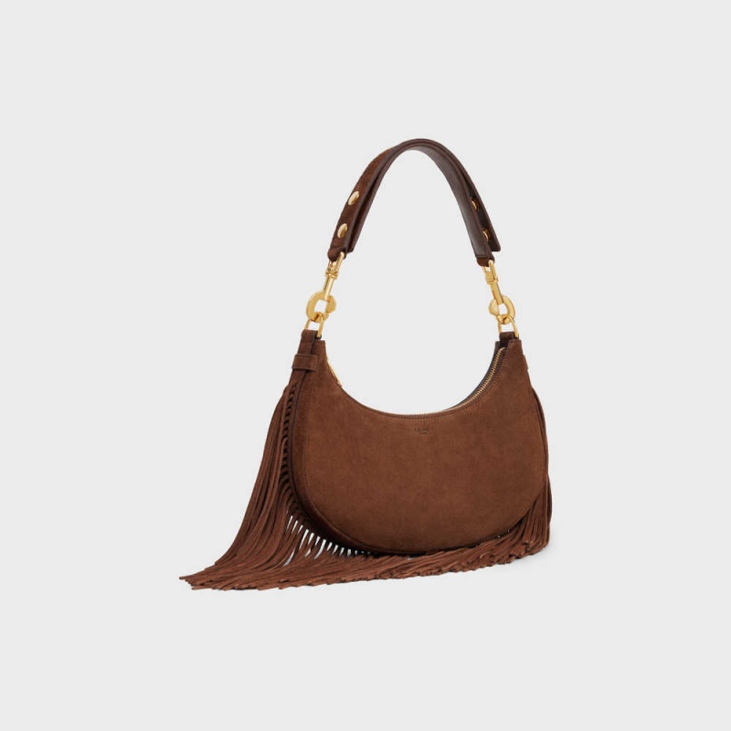 Celine MediumStrap Bag with fringes in SUEDE CALFSKIN Ava Brown | CL-593099