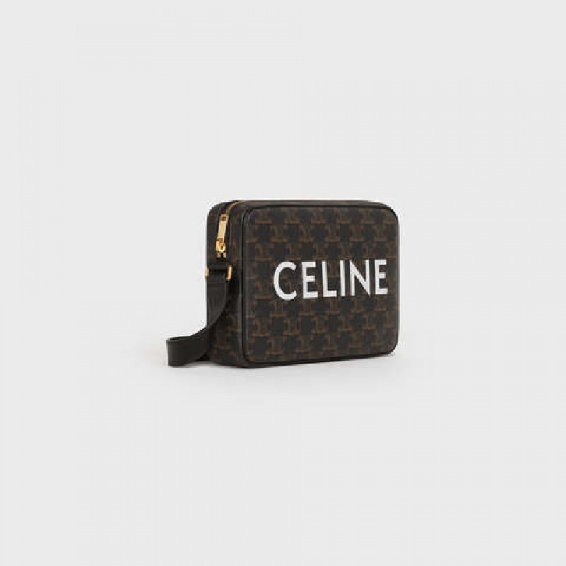 Celine Medium Bag in Triomphe Canvas with celine print Messenger Bags Black | CL-591856