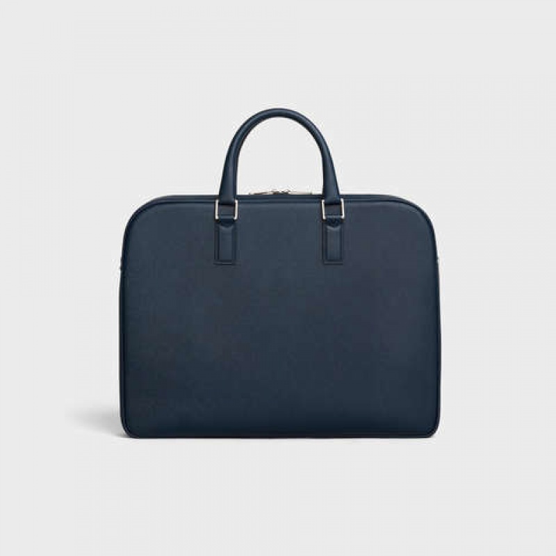 Celine Medium Briefcase in Grained Calfskin Business Navy blue | CL-591828