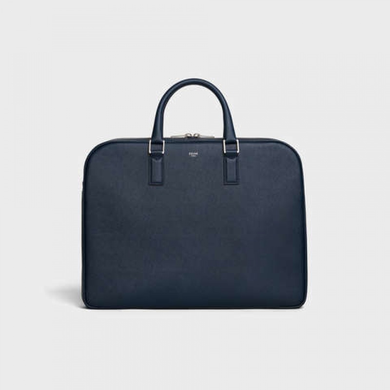 Celine Medium Briefcase in Grained Calfskin Business Navy blue | CL-591828